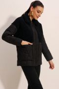 5182 Peluş Detaylı Oversize Şişme Mont - Siyah resmi